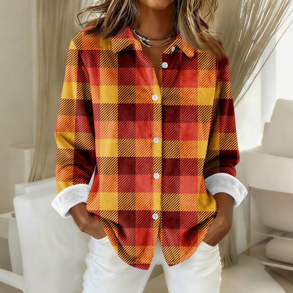 Женская рубашка-блузка с принтом и пуговицами, длинный рукав, повседневный базовый рубашечный воротник, обычный топ