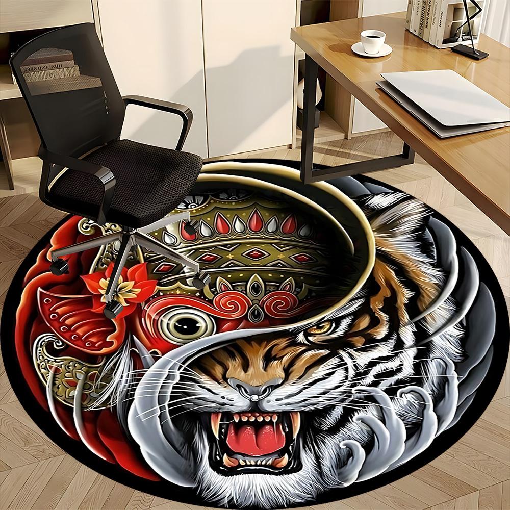 1pc Tiger Mask Chair Carpet for Office, Round Non Slip Durable Large Size Office Carpet, Suitable for Office