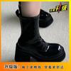 Spice Girl High Heel Waterproof Platform Thick Heel Short Boots Women's 2025 Autumn Black Medium Tube Skinny Boots Martin Boots Ins