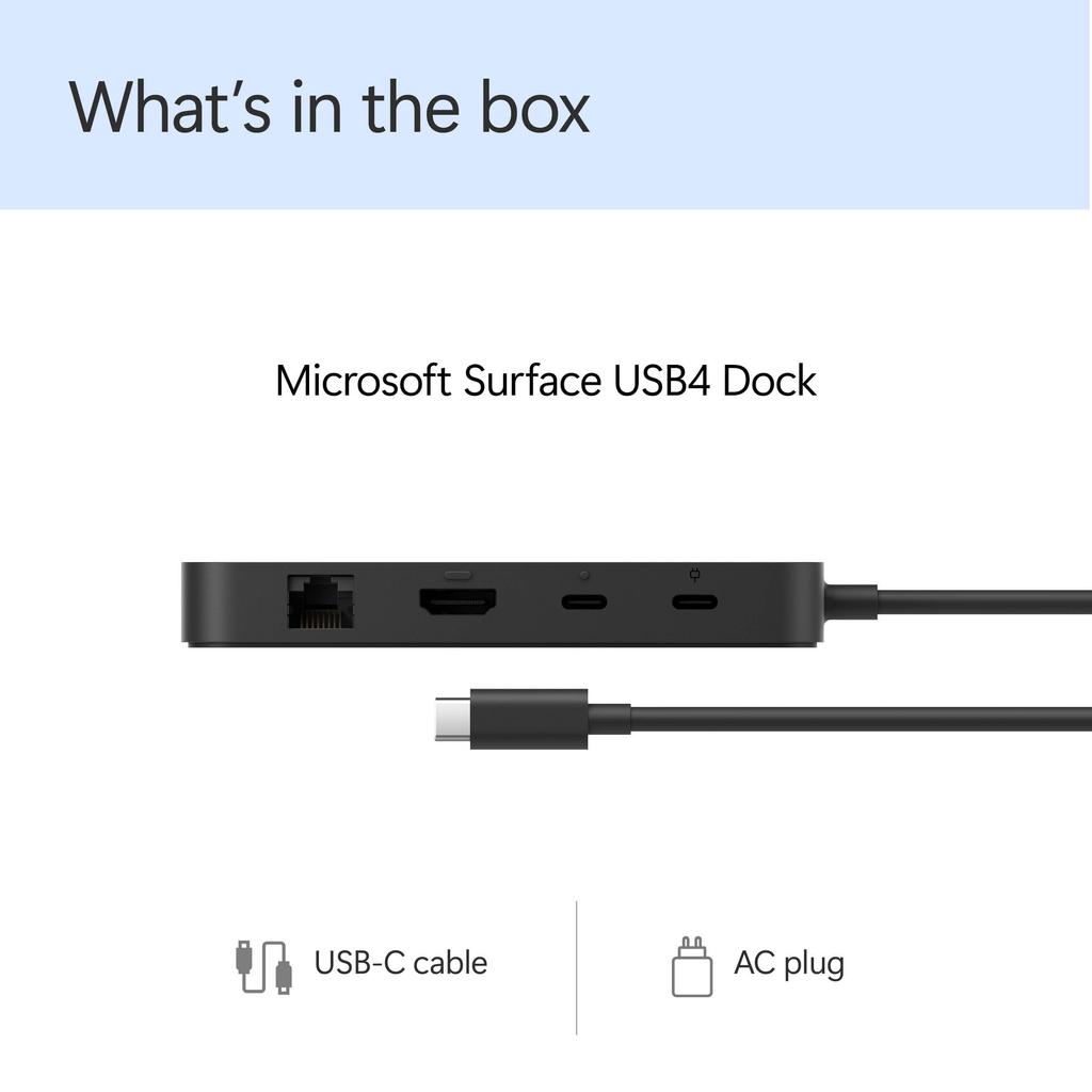 Microsoft Surface USB4 Dock Gigabit To Power Black – Ethernet, USB-C 2xUSB-C/1xUSB-A/HDMI (65W Delivery) –