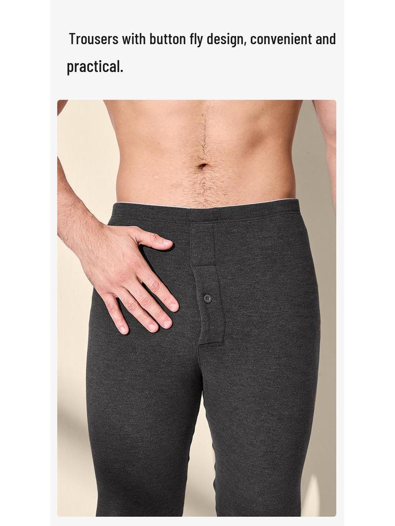 Мужские очень толстые кальсоны из шерсти тутового шелкопряда с флисовой подкладкой для осени и зимы - Теплые бесшовные брюки-базовый слой