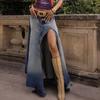 Brand Retro Street Casual Fashion Denim Piece Sexy Gradient Color High Split Irregular High Waist Long Skirt Spicy Girl Skirt