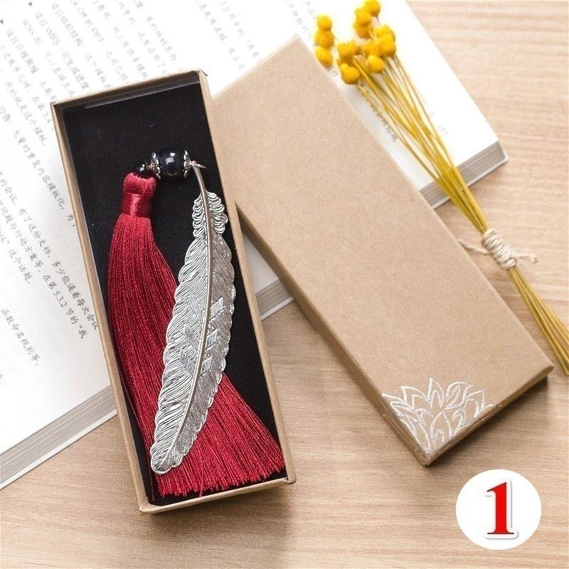 Classical Chinese Style  Metal Leaf Feather Tassel Bookmark Document Book Mark Label