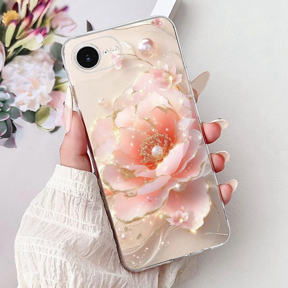 Clear For iPhone 16e A3212 A3409 A3410 A3408 Cover For iPhone 16e Case Fashion Luxury Flowers Cute Funny Painted Soft Bumper