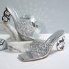 Fashion Elegant Ladies Gold Glitter High Heels Sandals Women Summer 2025 Party Wedding Mules Shoes Woman Square Toe Plus Size Slippers