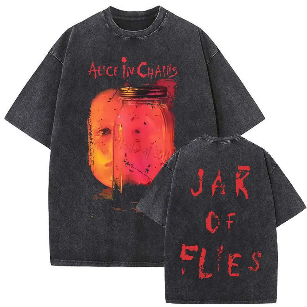 Стирка Винтаж Рок-группа Alice in Chains Обложка Альбома Графический Принт Футболка Мужская Женская Готический Панк Оверсайз Футболки