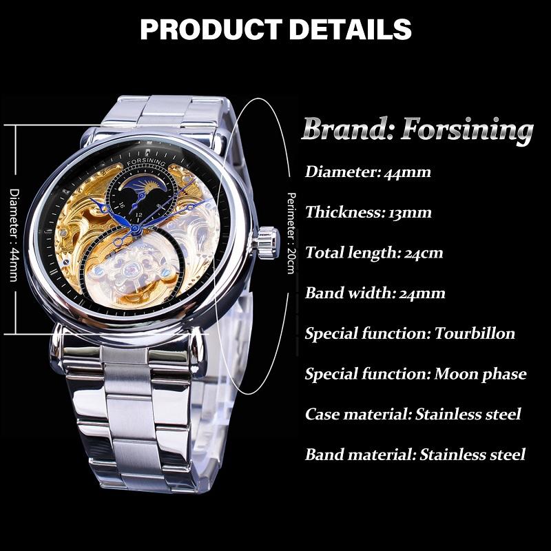 Forsining Мужская мода, отдых, полая луна и механические часы с полой поверхностью