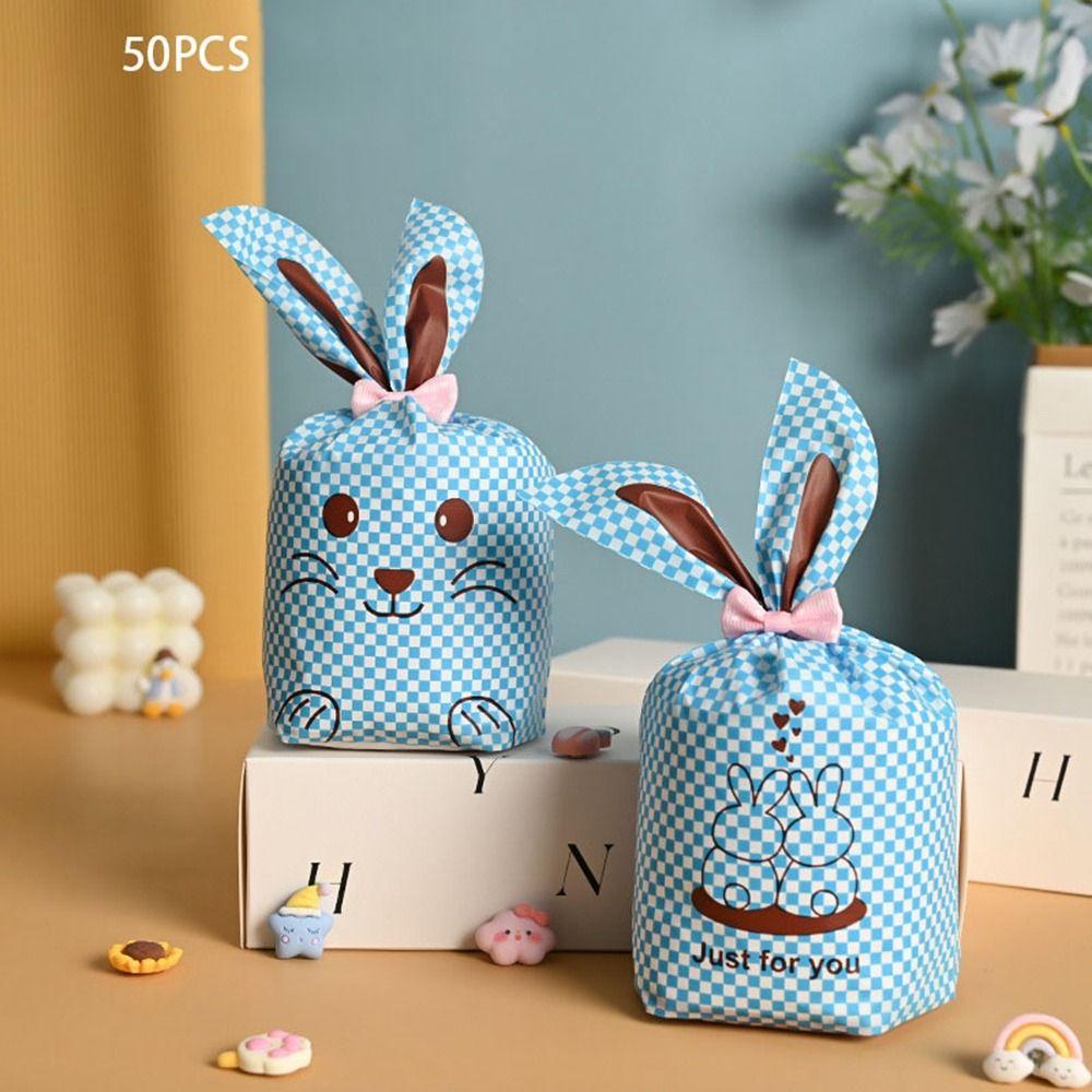 50 шт. Новые пасхальные картонные мешочки с ушками кролика, пластиковые мешочки для конфет в виде животных для детей, упаковка для печенья на день рождения, подарки своими руками