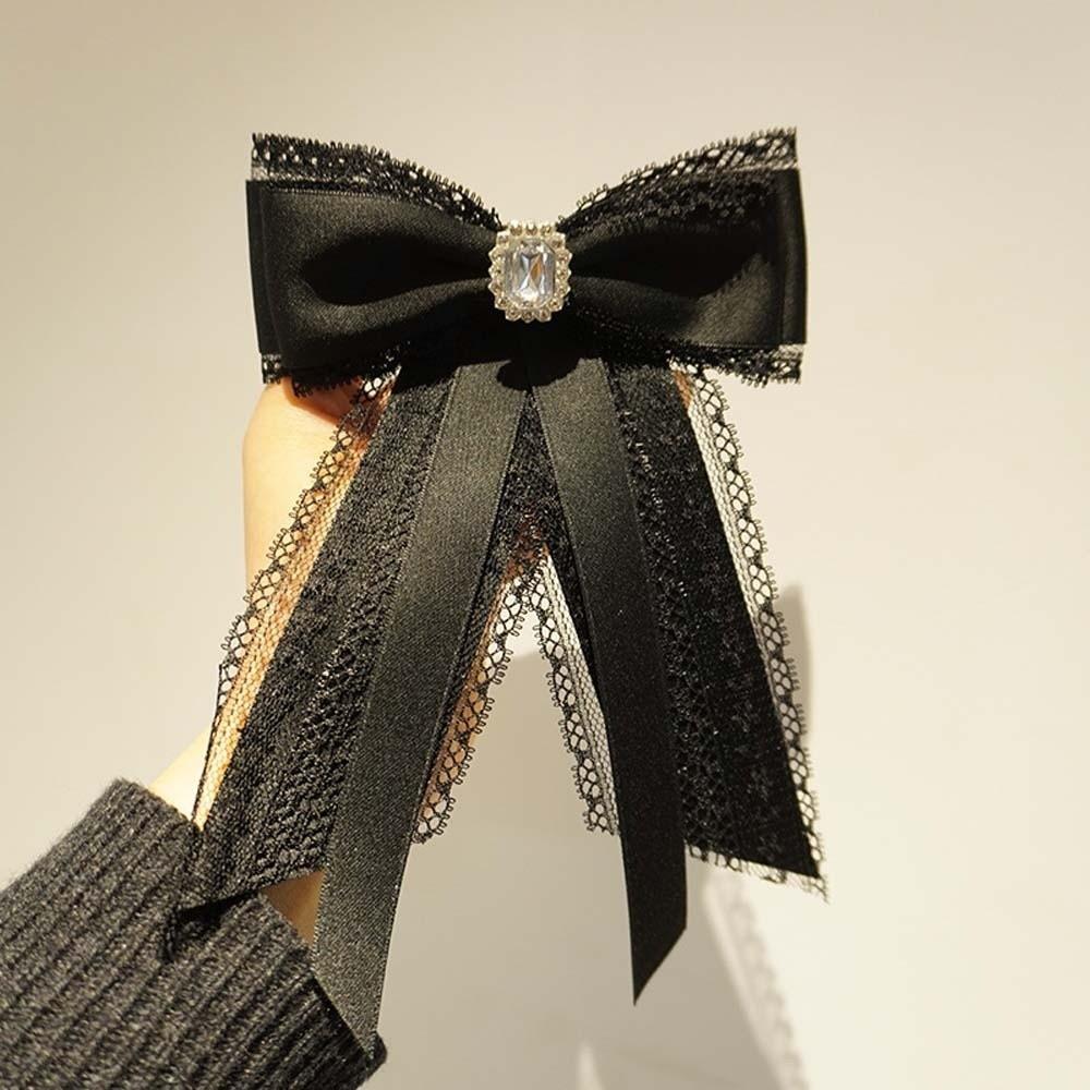 Rhinestone Pearls Tie Black Decoration Shirt Tie Hand-beaded Lace Necktie Women