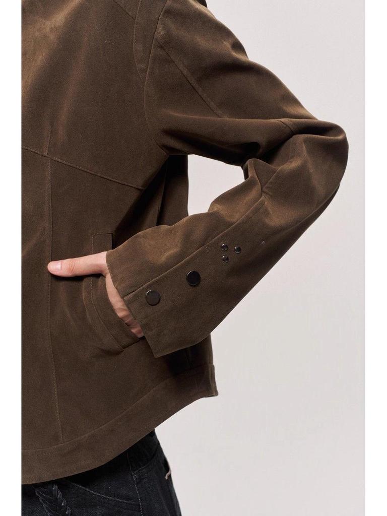 Lade Autumn "Modern Times" Retro Suede Stand Collar Harrington Jacket for Men and Women