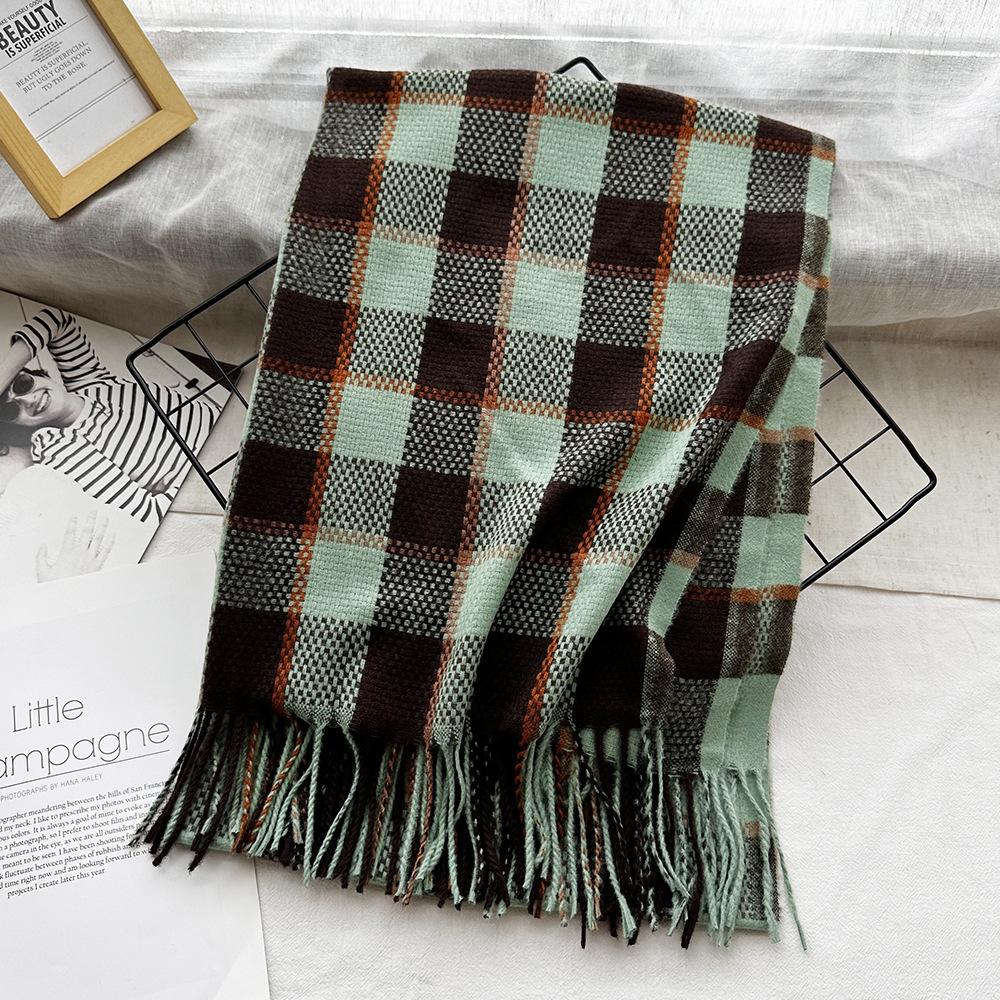 High End Couple Imitation Cashmere Small Plaid Scarf Autumn and Winter Tassel Warm Scarf Fashion Versatile Shawl