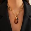 Leopard Buckle Necklace Set: Geometric Acrylic Clavicle Chain