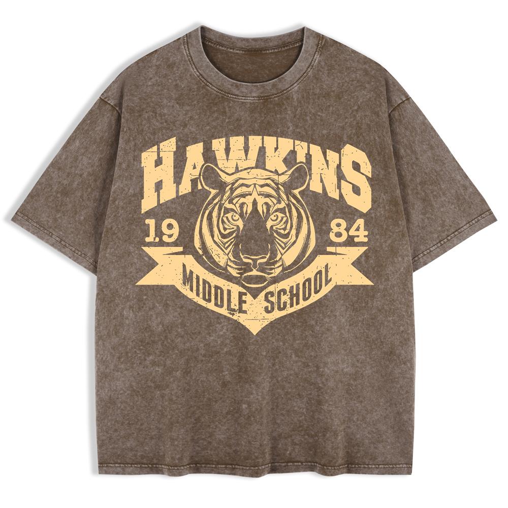 Школьные футболки Hawkins 1984 года, потертые, мужские, хлопковые, с коротким рукавом, уличные, с круглым вырезом, оверсайз, одежда