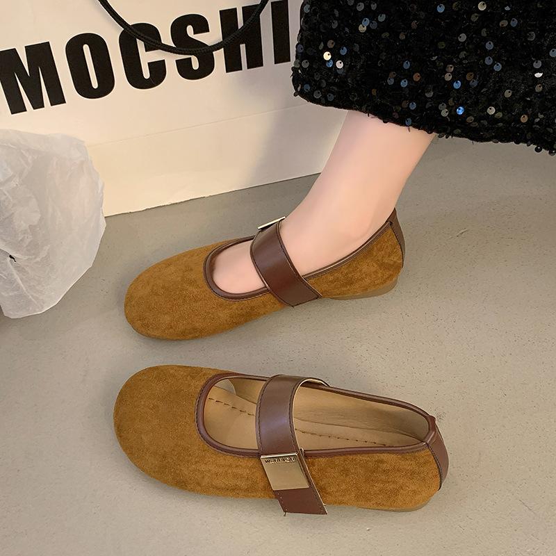 Туфли Мэри Джейн из замши в стиле ретро для женщин, весна 2025, новые туфли на плоской подошве с коротким носком и одним ремешком, с юбкой, туфли в стиле бабушки