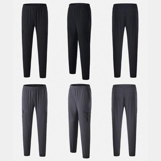 Men Pants Elastic Waist Quick-drying Loose Solid Color Pockets Stretchy Daily Wear Casual