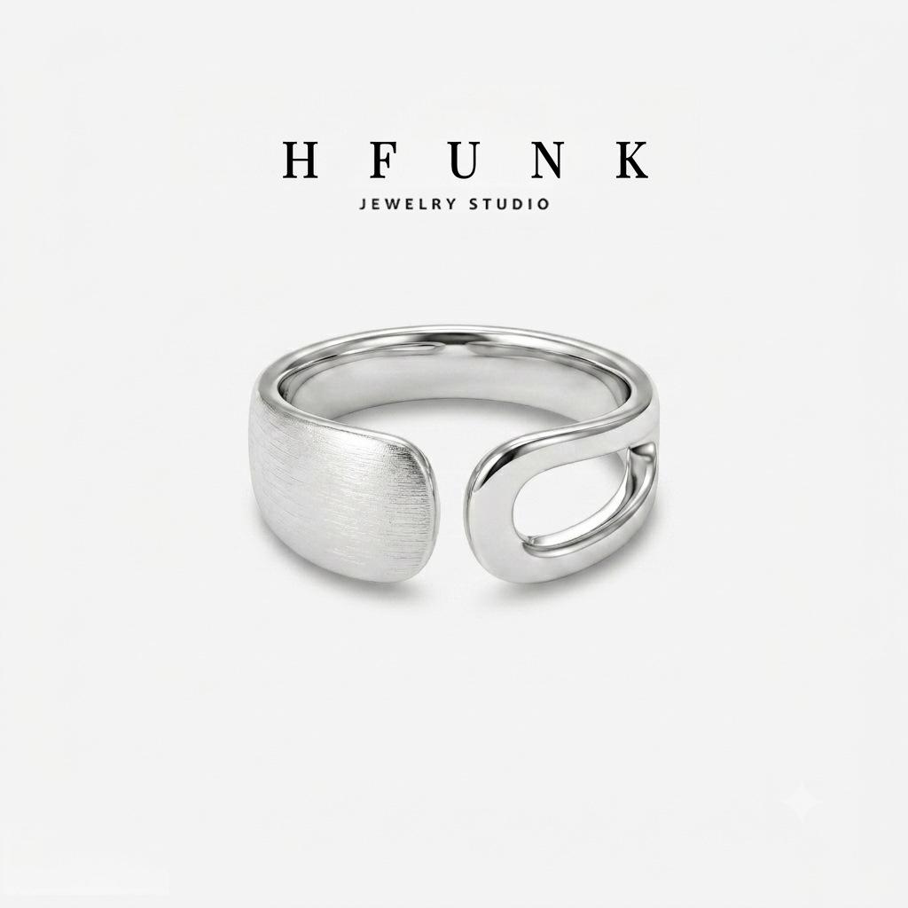 Silver Plated Open Ring Matte Wide Band Half Window Design Korean Minimalist Fashionable Adjustable Ring for Women