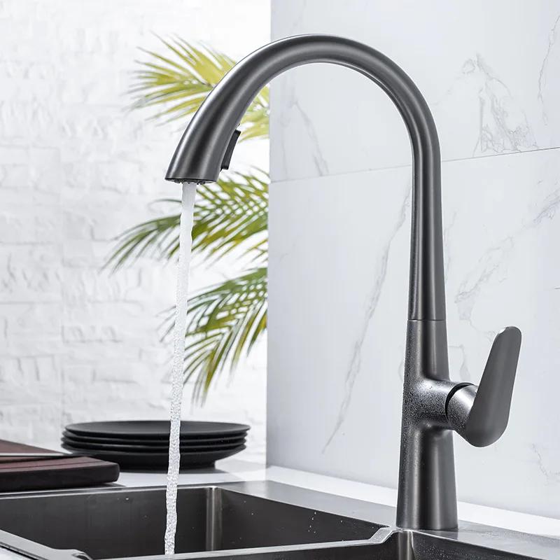 Black Kitchen Faucet Pull-Out Tap Gun Gray Household Gray Sink Washbasin Cold And Hot Water Mixer White