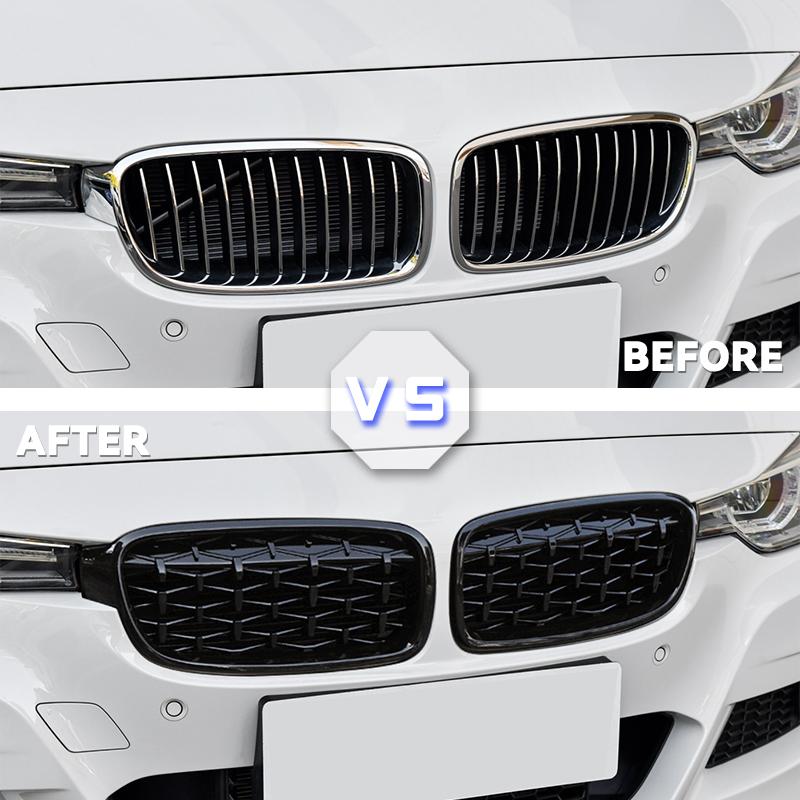 1 пара передних решеток с бриллиантами, гипсофилой, серебряной решеткой для почек для BMW 3 серии F30 2012-замена гоночной передней части
