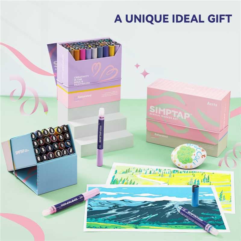 Arrtx Simptap 48 цветной акриловый маркер с верхним клапаном и кисточкой для дизайна, маркер для фото на водной основе, бумага, камень, стена, пластик, металл, стекло,