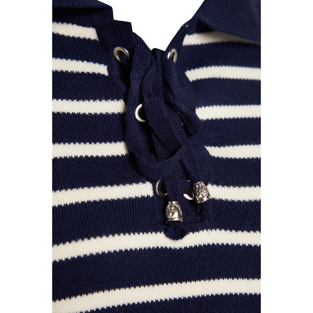 Темно-синий удобный вязаный свитер в полоску Tctaw24ak00172
