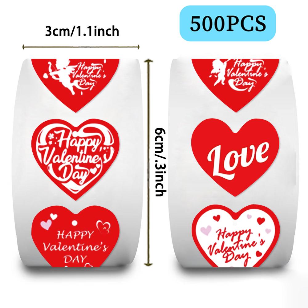 500PCS Valentines Heart Stickers Roll Happy Valentine's Day Stickers Roll Round Adhesive Label Stickers Love Heart Party Decal