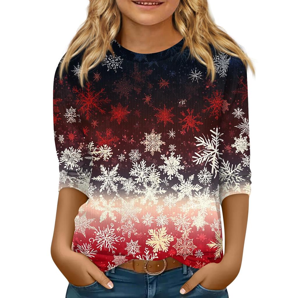 Детская футболка с рукавом 3/4, повседневная футболка с принтом, круглый вырез, блузка-пуловер