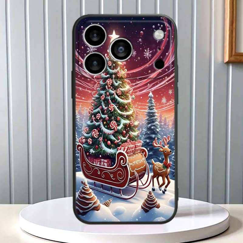 Дизайн рождественской подарочной коробки для Apple iPhone 17 16 16E 15 14 13 12 11 Pro Max Plus Черный Мягкий Силиконовый Чехол для Телефона