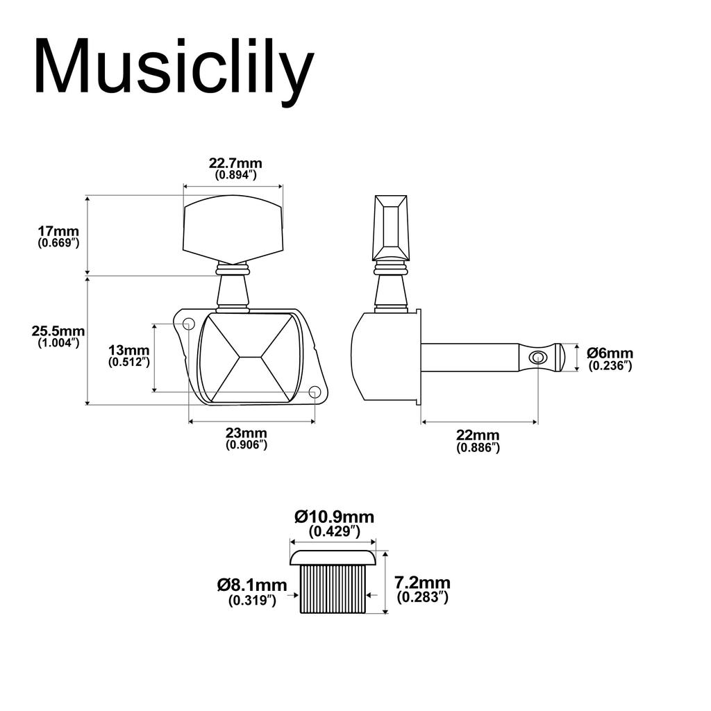 Musiclily Pro Колки для гитары Черные 3L+3R для Электрогитар/Акустических гитар,