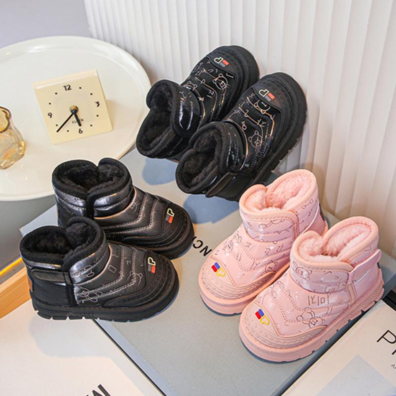 Детская обувь Модные зимние ботинки с хлопковыми вставками и рисунком из мультфильмов Теплые зимние ботинки для девочек с мягкой подошвой Теплые плюшевые кроссовки для мальчиков Botas Niña