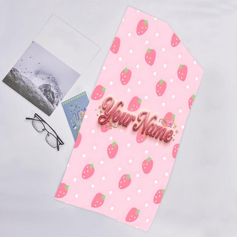 1pc Princess Strawberry Beach Towel with Custom Name, Beach and Seaside Swimming Pool Equipment, Fashion Pattern, Rectangular, Travel Essential