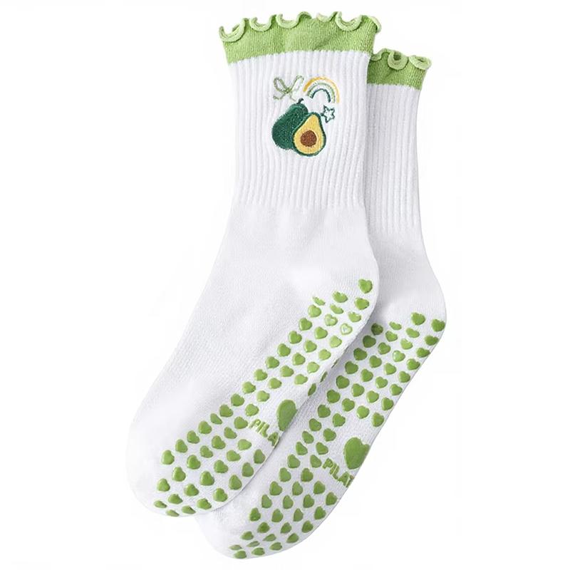 Trendy Women's Professional Anti-Slip Cotton Yoga Pilates Fitness Mid-Calf Athletic Socks with Embroidery