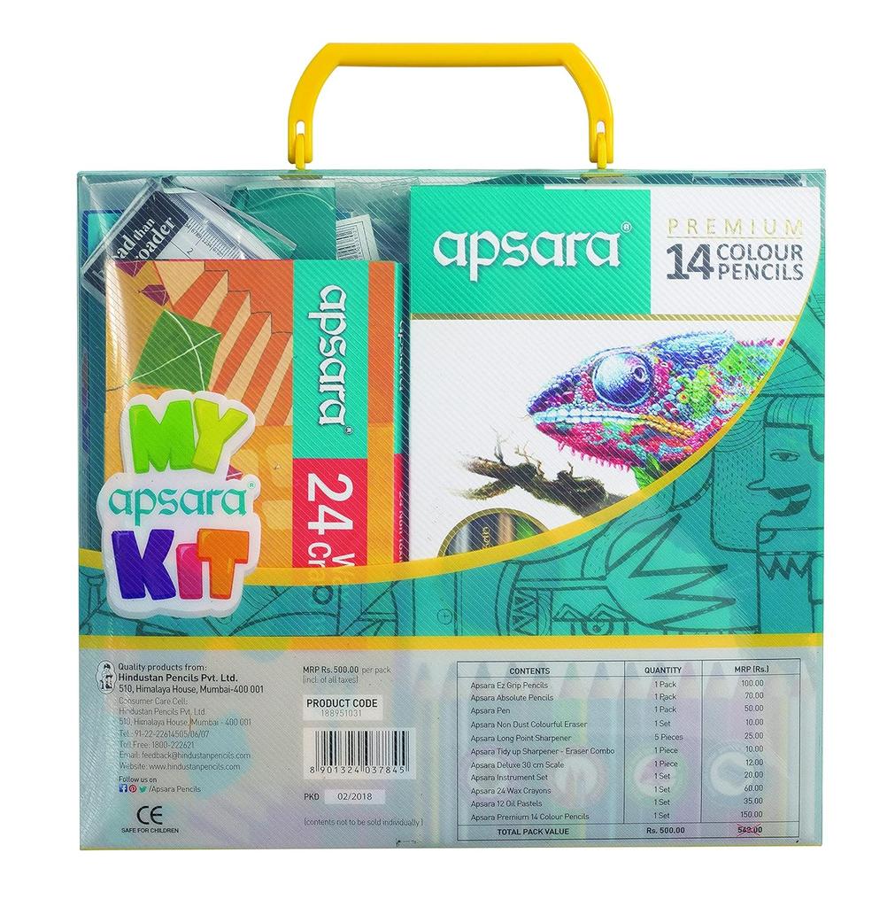 Apsara My Kit Набор канцелярских принадлежностей для школы, офиса и в подарок Многоразовая упаковка в форме портфеля Набор из 11 предметов Упаковка 1 шт.