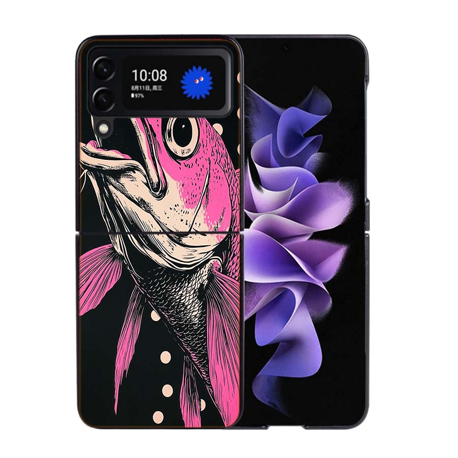 Pop Art Drawing Ideas Fish Phone Case For Samsung Z Flip 7 6 5G Galaxy Z Flip4 Z Flip5 Z Flip3 Coque Black Hard PC Shell Protect