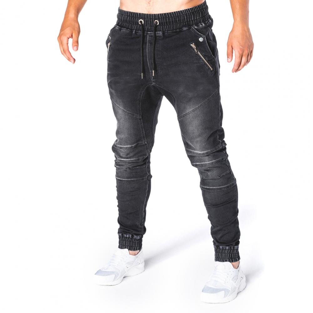 Men Jeans Slim Male All Match Ankle Tied Lace-up Denim Pants Denim Pants for Work