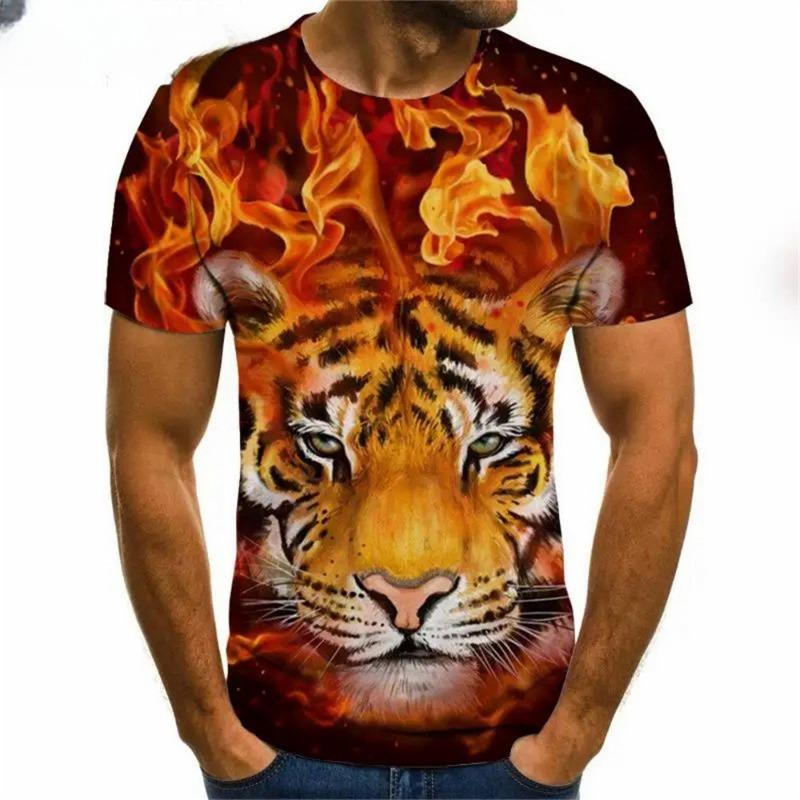 Мужская футболка с коротким рукавом и принтом тигра 3D Digital Crew Neck - модные дышащие удобные летние футболки большого размера