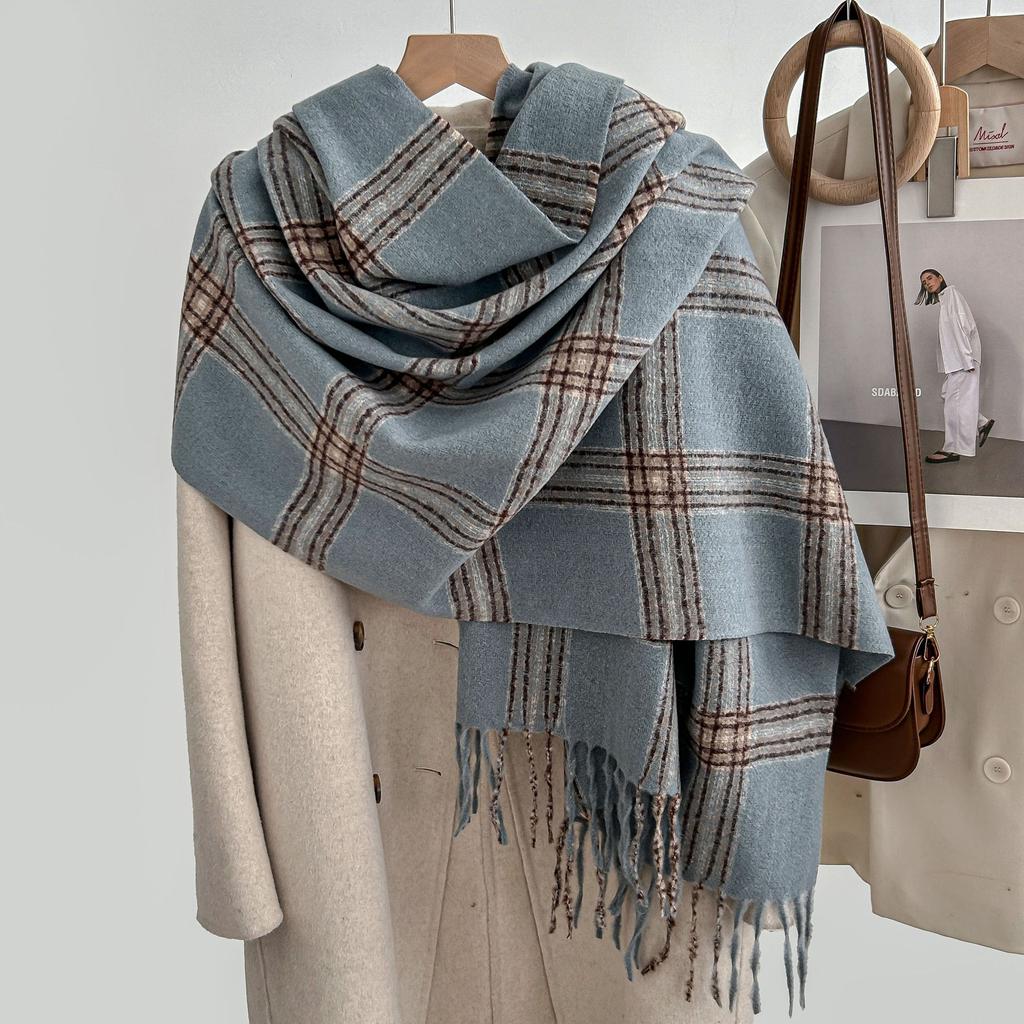 British Retro Large Plaid Scarf for Women Winter Fleece-Like Cashmere Trendy Brand Korean Style Versatile Student Warm Neck Warmer
