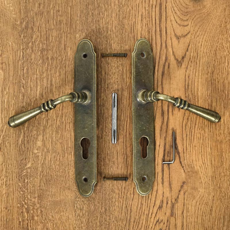 DEVON door handle with escutcheon for 72mm cylinder, ANTIQUE GOLD