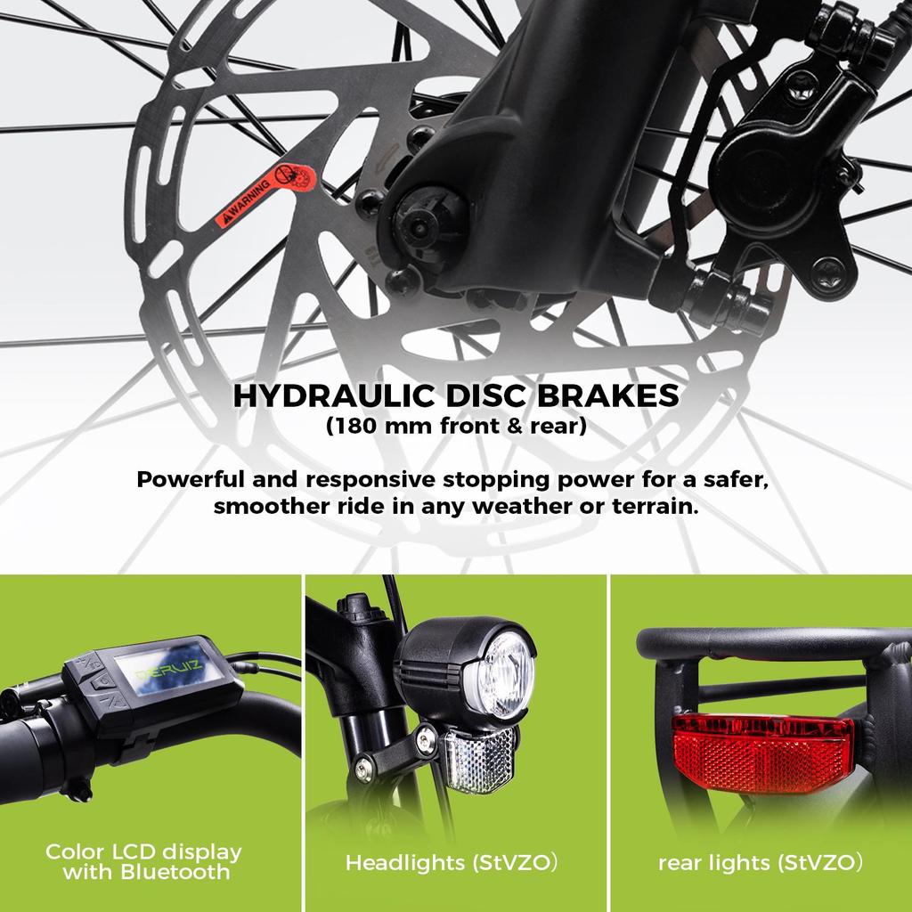 Electric Bike DERUIZ Quartz 28'' 250w Motor City Ebike - 48V 13.4Ah Battery Up to 161km Range, Hydraulic Brakes, Torque Sensor, 8 Speed, White