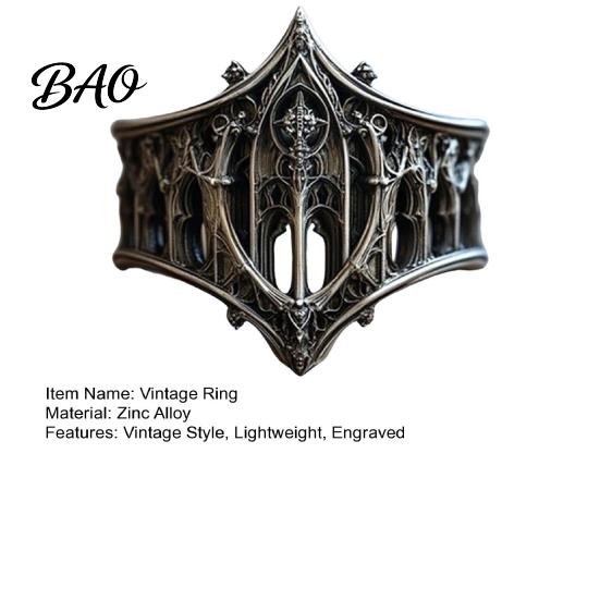 Durable Finger Ring Vintage Gothic Church for Men, Hollow Engraved Architecture Statement Punk Theme Jewelry Band, Dark Style Daily Wear Parties Metal
