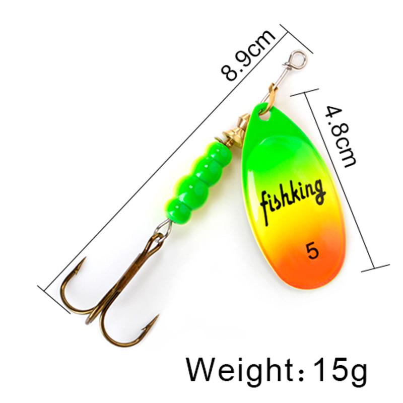 FISH KING Spinner Bait 3,9 г, 4,6 г, 7,4 г, 10,8 г, 15 г, приманки для ложки, металлические приманки для щуки с тройными крючками, искусственная приманка для окуня, рыболовная приманка