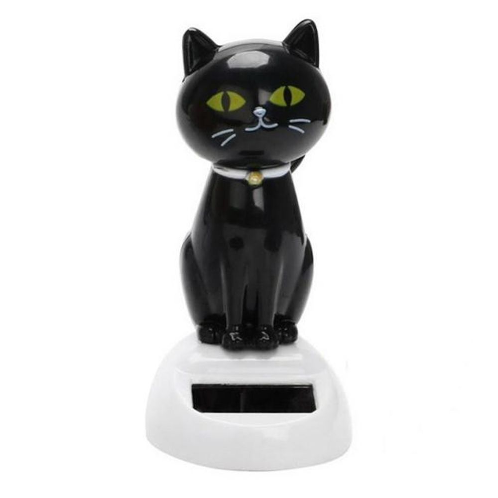 Black Eco Friendly Ornament Solar Toy Doll Dancing Cat Figure Shaking Head Cat Bobble Head Doll
