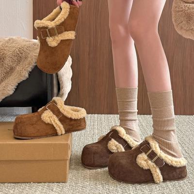 Женские бархатные осенне-зимние новые ретро туфли-лоферы с круглым носком, повседневные пушистые туфли на одной педали, хлопковые туфли