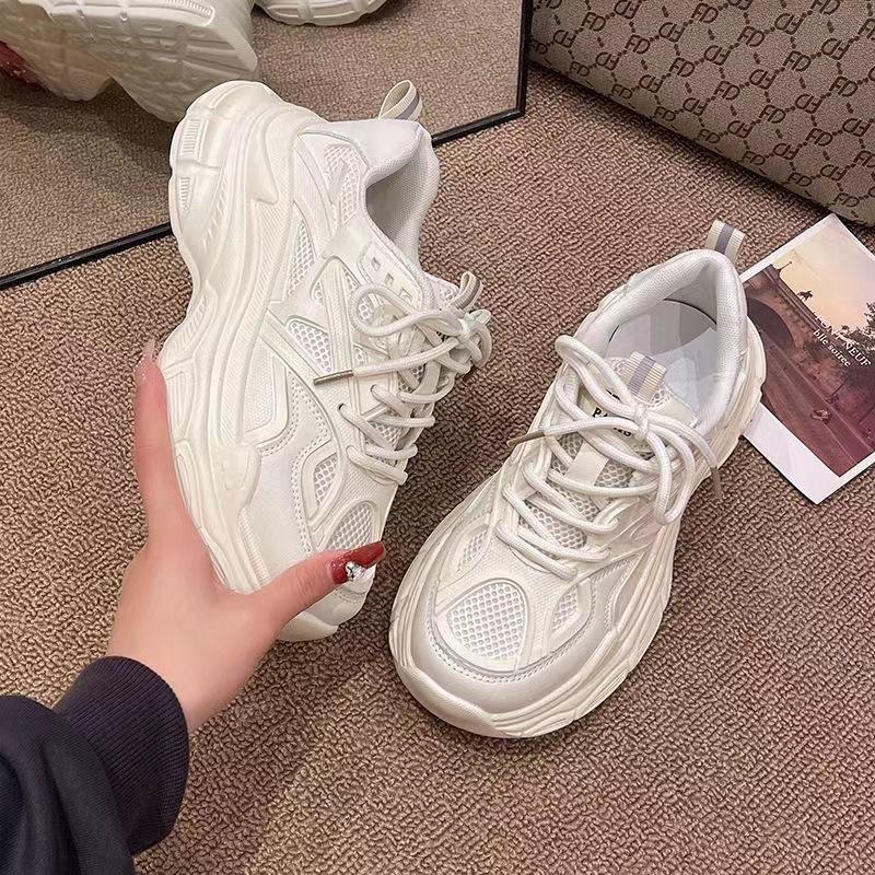 Сетчатые дышащие кроссовки «папины кроссовки» женские ins2025 новые летние универсальные увеличивающие рост на платформе белые кроссовки повседневная спортивная обувь