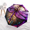 Stained Dragonfly Artwork: Vibrant Purple DesignUmbrella, Portable 3-Fold Compact Umbrella,Christmas Gift ES402
