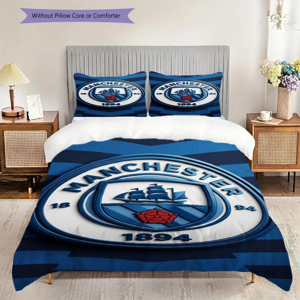 Manchester City Emblem Display Bedding (1 * duvet cover + 2 * pillowcase, without core) 2DFlat Christmas birthdaygift Soft and comfortable Bedding set