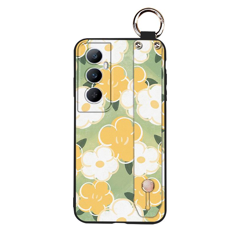 Phone Holder Durable Phone Case For Realme C65 Oil Painting Anti-dust Flower Silicone Shockproof Wristband Waterproof