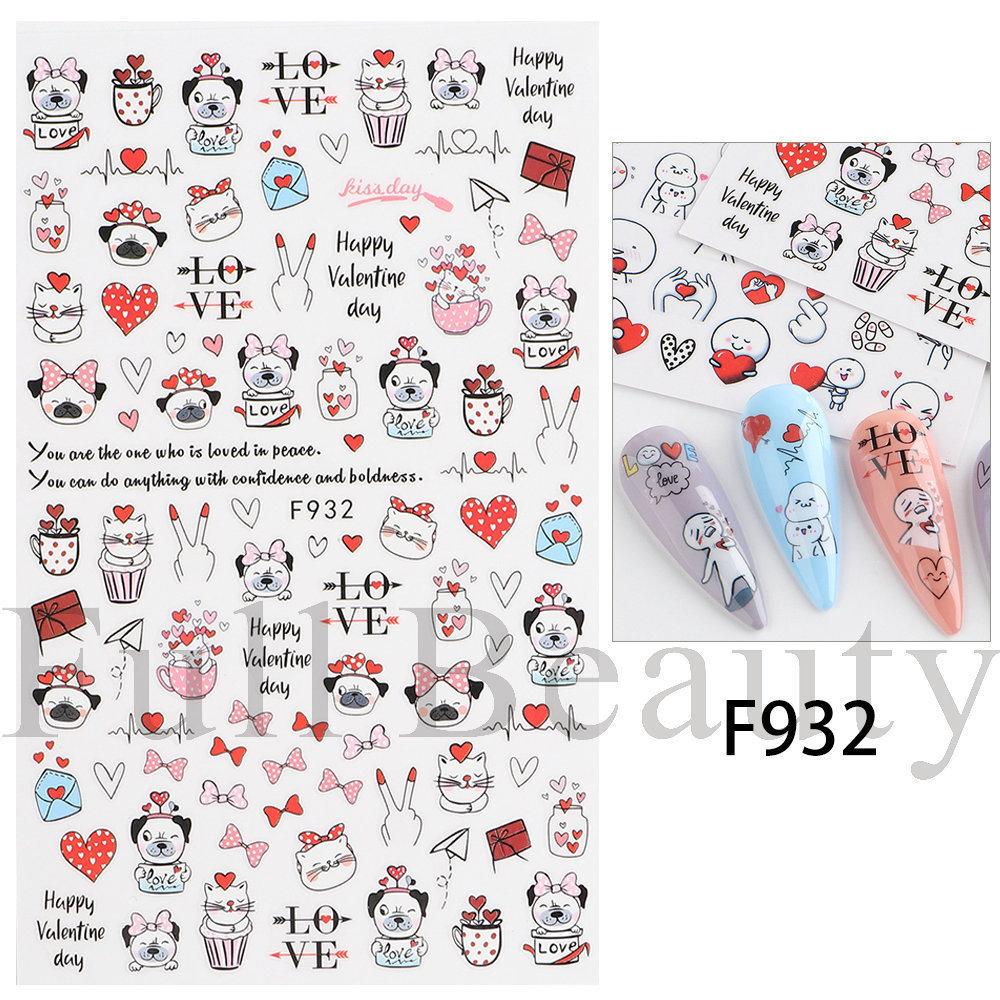 Nail Art Stickers, Romantic Valentine'S Day Love Cartoon Panda Love Adhesive Nail Stickers