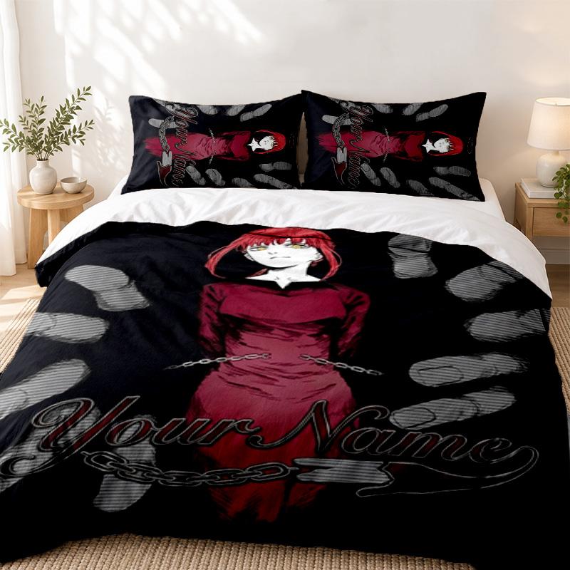 Chainsaw Man Custom Name 3pc set Perfect for bedroom use Comfortable bedding set includes a duvet cover and two pillowcases Ideal birthday or Christma