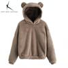 Winter Women's Hoodies Winter Women Long Sleeve Rabbit Ear Hood Sweatshirt Cute Plush Warm Casual Hoodie Tops