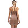 Women Dance Jumpsuit Halter Neck Sleeveless Spark Rhinestones Fringed Strappy Back Latin Dance Costume